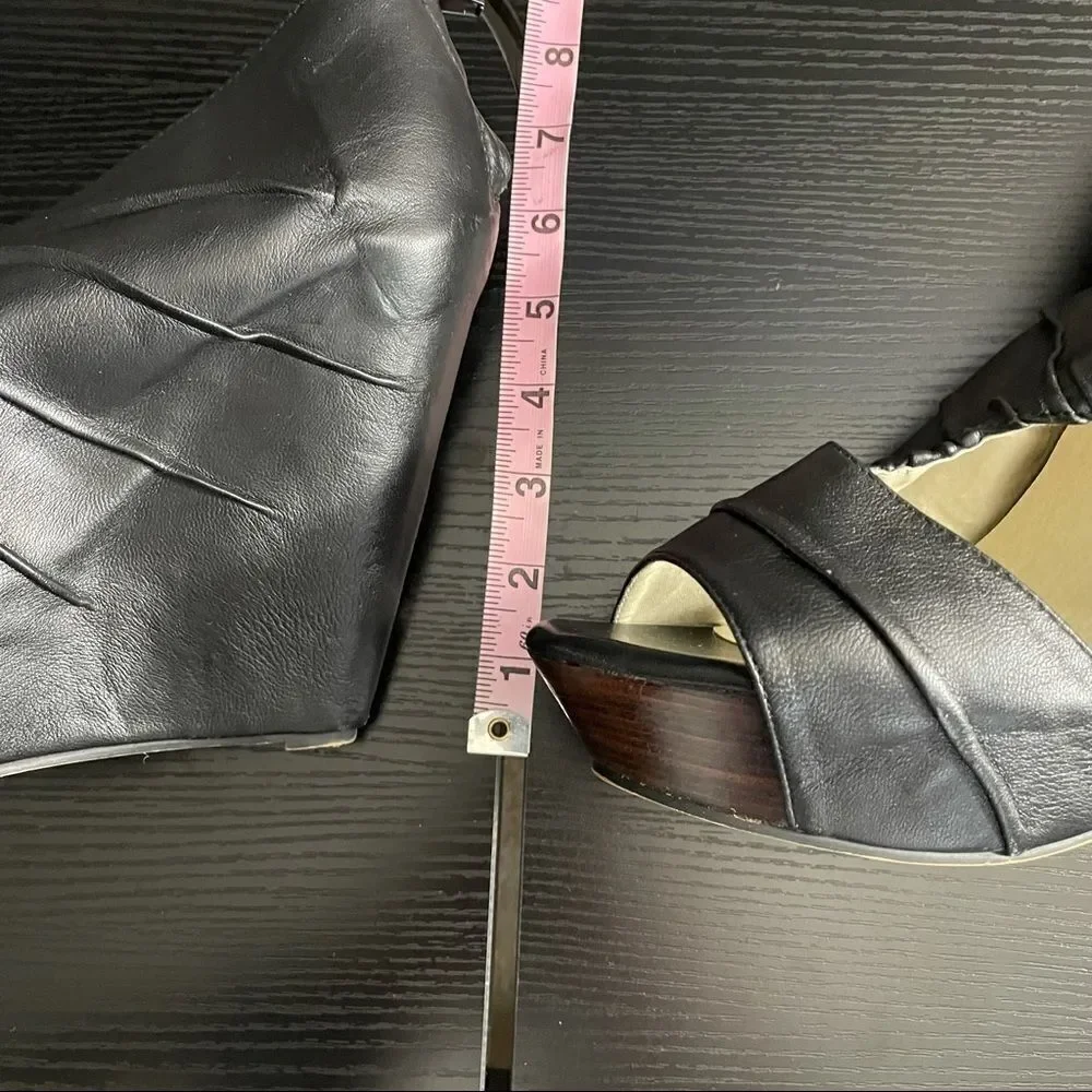 Messeca New York Cecilia Black Leather Platform Wedges. 9.5